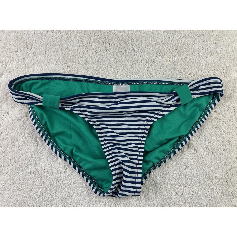 Xhilaration Bikini Swim Bottom Womens Large Green Blue‎ Stripe Side Tab Stretch